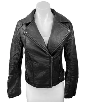 Topshop Womens Black Faux Vegan Leather Zip Up Collar Moto Coat Jacket Size 2 thumbnail 1