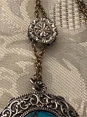 Vtg Max Factor Necklace Solid Perfume Locket Silver Turquoise Stone Hypnotique Blue thumbnail 8