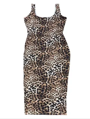 Naked Wardrobe Leopard Midi Sculpt Dress Shapewear Plus Size 1x Brown thumbnail 3