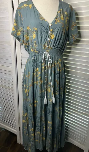 Green and Gold XL floral boho dress thumbnail 1