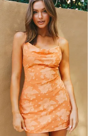 Selfie Leslie Orange Floral Mini Dress thumbnail 1