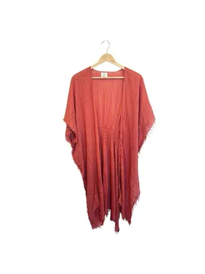 Melrose & Market Beach Cover Up Kimono One Size Rust Color Boho Fringe NWT thumbnail 2