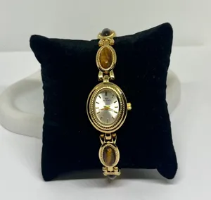 Vintage Style New Gold Plates Brown Stone Tiger Eye Stone Luxury Watch thumbnail 2