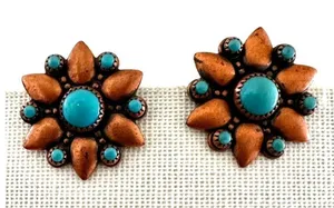 Bell Trading Post solid copper and turquoise clip on earrings thumbnail 1