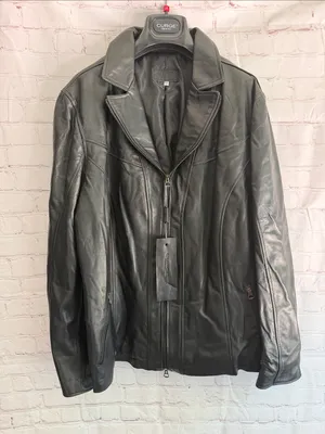 Italian Leather Bomber Black Zip-Front Jacket By CURGÉ EU Size 54 US 2XL thumbnail 1