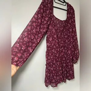 Altar'd State Burgundy Floral Long Sleeve Mini Dress thumbnail 6