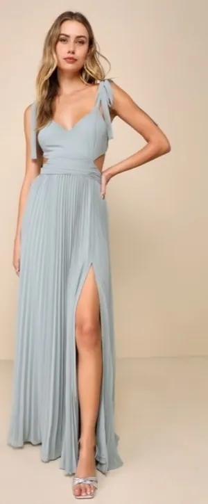 LULU's Prom Wedding Bridesmaid Boho Flowy Romantic Sexy Sage Green Maxi Dress thumbnail 1