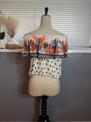 Altar'd State Off Shoulder Floral Boho Tie Front Top Medium thumbnail 6