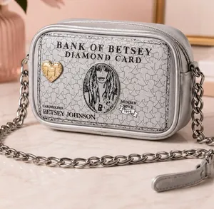 Betsey Johnson Bank of Betsey Diamond Card Crossbody Bag Silver NWT thumbnail 1