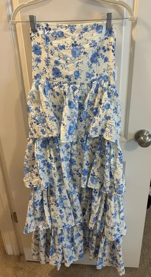 Altar'd State Maxi blue floral ruffle dress thumbnail 1