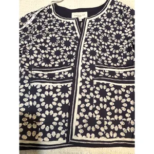 Madison Hill NY Embroidered Cotton Open Front Blazer Jacket Shacket Navy Size 6 thumbnail 12