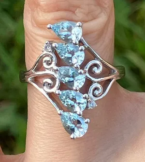 Natural Aquamarine Sterling Silver Ring Size 7.75 thumbnail 1