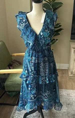 NSR Nordstrom Tiered Ruffle Midi Dress Small thumbnail 1
