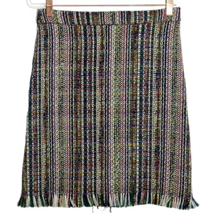 Anthropologie Chelsea & Theodore Multicolor Tweed Fringe Hem Pencil Skirt Size 4 thumbnail 3