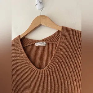 Mango Brown Ribbed V Neck Relaxed‎ Sweater thumbnail 2