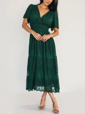 NWT Baltic Born Milena Midi Dress Medium Green Lace Smocked Waist Flutter Sleeve thumbnail 6