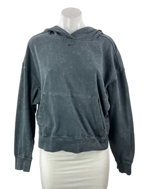 Nike Women's Black Washed Swoosh Logo Y2k Hoodie Hooded Sweatshirt Top Size S thumbnail 1