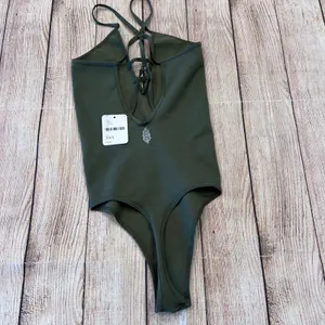 FP Movement Free People Olive Lace Up V-Neck Ribbed Bodysuit XS/S OB1104386 thumbnail 5