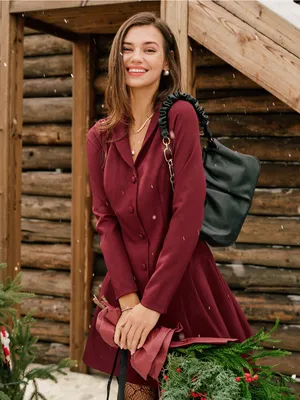 Rihoas Burgundy Button-Front Fit & Flare mini Dress thumbnail 3