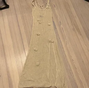 Revolve Cream Tan Maxi Crochet Open Knit Back Backless Cover Up Maxi Boho Beach Dress thumbnail 9