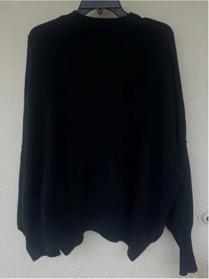 Free People Black Ribbed Oversized Sweater Slouchy Crewneck Boho Chunky Knit thumbnail 3