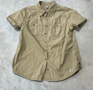 Carhartt Womens Brown Duck Short Sleeve Top Blouse Button Down Size Medium 8-10 thumbnail 1