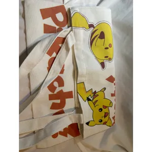 Nintendo Pokemon Pikachu Canvas Tote Bag Lets Go Pikachu Reusable Shopper White Graphic thumbnail 3