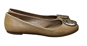 Tory Burch Reva Women’s 8.5 Royal Tan / Gold Metallic Leather Ballet Flats Used thumbnail 1