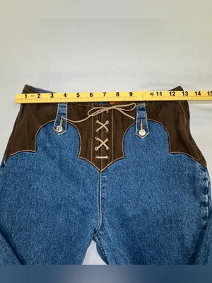 Lawman Western Jeans Sz 7 Lace Up Fly Pleather Inserts Bare Back High Rise Vtg thumbnail 10