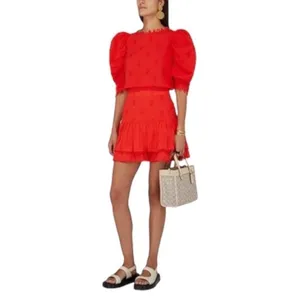 NWT Farm Rio Ruffled 3-D Pineapple Mini Skirt Size Medium Warm Red Tropical NEW thumbnail 7