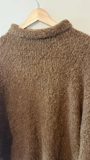 NWT J.Crew Brown Fuzzy Boucle Mock Neck Sweater Size Medium Wool Alpaca thumbnail 8