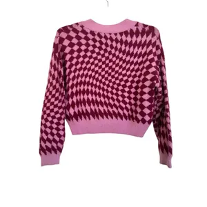 Cotton On Knit Cardigan Fluffy Optical Splice Berry Sz Small Checkered thumbnail 3