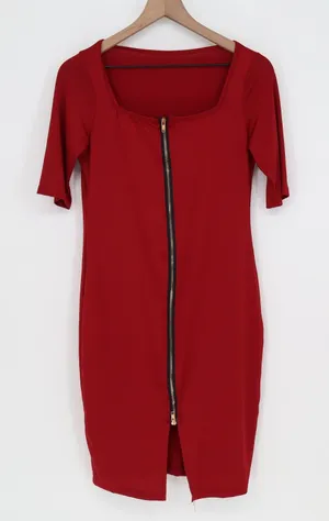 Unbranded Dress Womens Medium Bodycon Red Full Zip Front Square Neck Excellent thumbnail 1