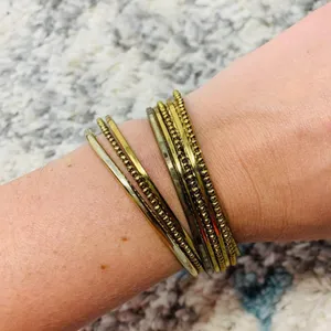 Gold Metal Bangle Bracelets Set of 10 Brass Vintage Inspired Boho thumbnail 2