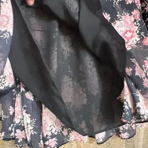 LoveShackFancy Pink Black Floral Garden Tiered Mini Skirt Large 100% Silk thumbnail 5