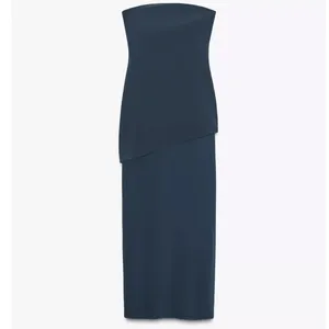 Zara NWT navy blue drop waist combination midi dress thumbnail 7