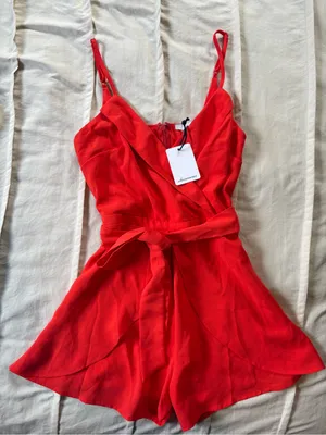 These Three Boutique Bright Red Sleeveless Wrap Romper thumbnail 1