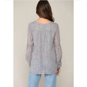By Together Leopard Print Blouse‎ Womens Small Tan Boho Lace Up Balloon Sleeve thumbnail 4