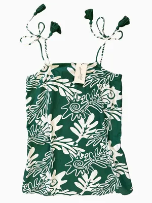 Boho Green Floral Mini Dress With Strap Tassel thumbnail 2