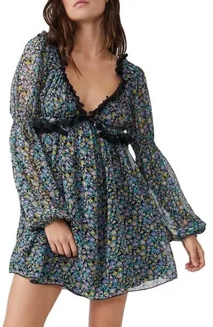 Free People Boho Sheer Bell Sleeve Lace Tunic Mini Dress thumbnail 1