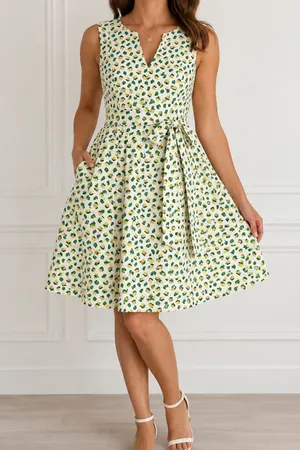 Boden Dress US 12R Lemon Print Fit & Flare Belted Summer Sundress thumbnail 1
