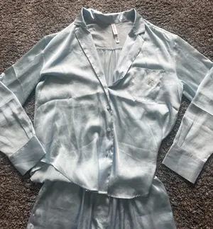 For Love & Lemons Light Blue Satin Pajama- Button-Front Top & Shorts thumbnail 3