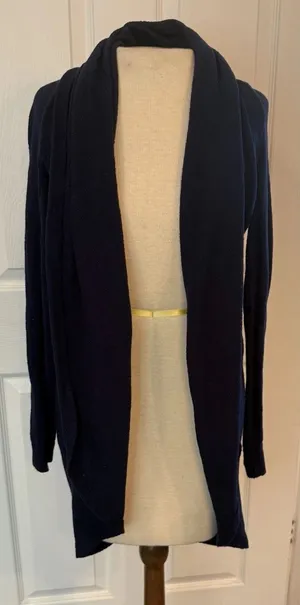 Lilly Pulitzer Cardigan Sz Small Navy Blue Shawl Collar Long Open‎ Front Casual thumbnail 1