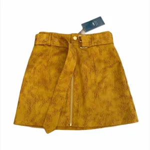 J.Ing Faux Skin Zip Front Belted Mini Skirt Tan S thumbnail 1