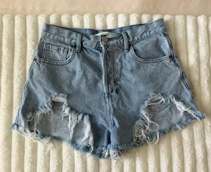 PacSun Light Blue Frayed vintage High-Rise Denim Shorts thumbnail 1