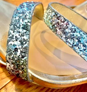Bamboo women blue/pink glitter sparkle block heels sandals size 37.5 thumbnail 10