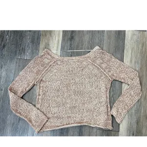 Free People Women’s Small Chunky Knit Crop Sweater Pink Beige Boho Cozy thumbnail 6