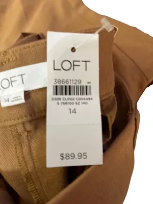 LOFT Riviera Slim Mid Rise Camel Cotton Linen Pants Womens 14 NEW thumbnail 5