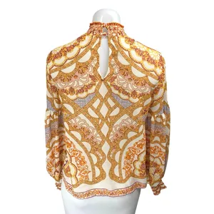 Bohme Multicolor Long Balloon Sleeve Smocked Floral Mock Neck Blouse Top Size XS thumbnail 2