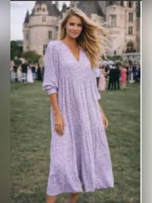 A New Day Lilac Floral Tiered Midi Dress Size S thumbnail 12